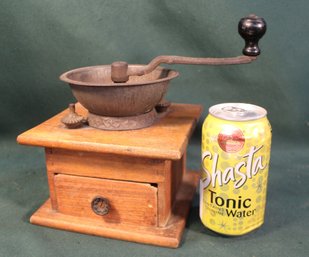 Antique Wood & Metal Hand Operated Coffee Grinder   (118)