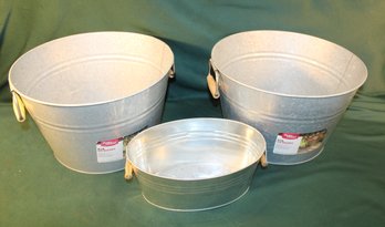 2 Galvanized Ice Buckets, 15x9' & Small Bucket 12x8'  (121)