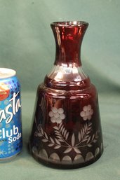 Flashed Ruby Red To Clear Glass Tumble Up Decanter, 8'H, (tumbler Is Missing)  (125)