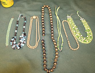 Vintage Costume Jewelry: 6 Necklaces & 1 Beaded Bracelet   (126)