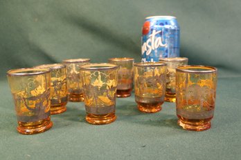 8 Silver Overlay Amber Glass Shot Glasses  (126)