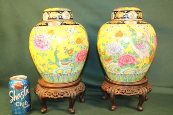 2 Large 10' Ginger Jars, Japan On 4' Wood Bases   (127)