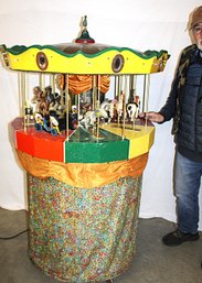 Fantastic Antique Electric Rotating  & Lighted Miniature Carousel On Stand, 38x63'H (128)
