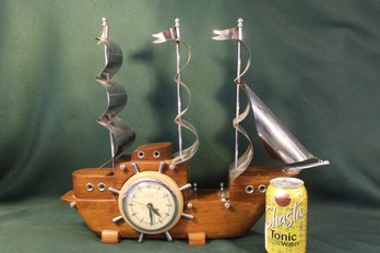 Wood & Metal Ship W/clock 19x16'H, Clock Is Not Working (129)