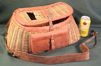 Antique Woven Fish Creel W/Damaged  Strap, 17x7x7h  (12)