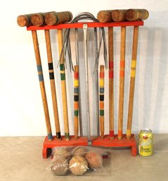 Vintage Youth Size Croquet Set Of 6 Mallets & 5 Balls W/Stand, Wickets & Posts  (130)