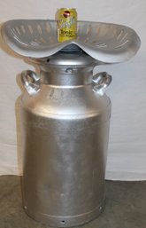 Antique Rotating Tractor Seat On Antique Milk Can Stool, 28'H   (132)