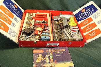Vintage Gilbert Erector 'engineer' Set W/Parts & Instructions In Metal Case(143)