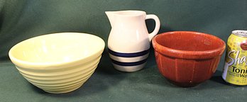 Antique  Bauer Bowl 8D, Stoneware 6D Bowl & RRP& Co., Roseville, Ohio Pitcher (14)