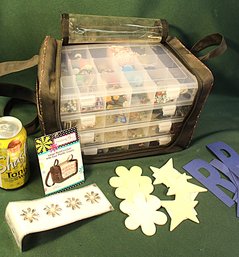 Large Bead Locker W/ 4 Plastic Cases Full Of Craft Supplies In Carrying Case   (150)