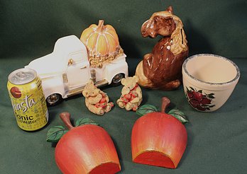 2 Cast Iron Apple Decorations, Horse Coin Bank, Truck W/pumpkin Decoration, More   (151)