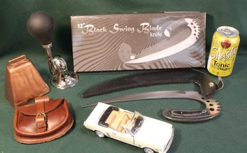 12' Swing Blade Knife, Ford Mustang Replica, Cowbell & Pouch, Horn,  (155)
