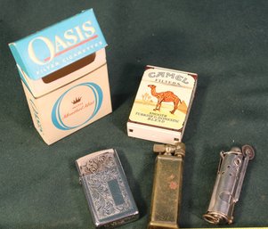 Vintage 4 Lighters & Oasis Cigarette Box  (155)