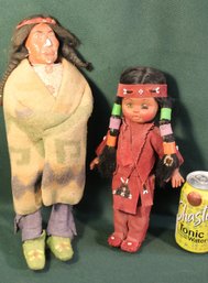 2 Native American Dolls, 11 & 14'H, Damage On Face As Shown     (156)