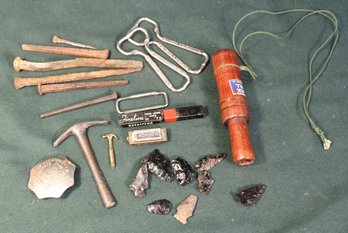 1933 Chauffeur's Badge, Obsidian Chips, Duck Call, Openers, More (157)