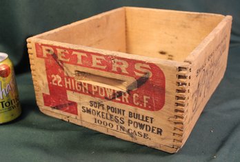Wooden Finger Jointed Advertising Ammo Box, Peters .22 Cartridges, 14x11x6h   (15)
