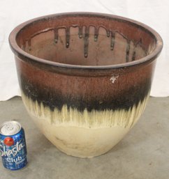 Large Heavy Ceramic Brown & White Flower Pot, 14x12'   (160)