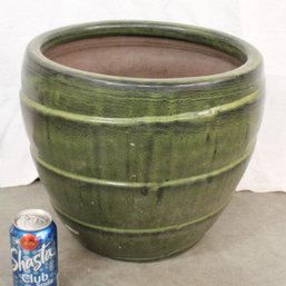 Large Heavy Green Glazed Ceramic  Flower Pot, 14x12'   (161)