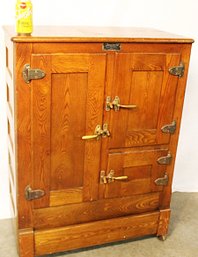 Very Clean Antique Oak Ice Box, 'Sanitary Refrigerator', W/3 Doors, 30x16x40'H   (165)