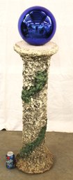 Cast  Concrete Ornate Garden Stand,  36'H & 10' Cobalt Blue Glass Ball, 46'H Overall (166)