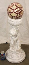 Cast Concrete Garden Stand (24') W/ Mosaic Covered Glass Ball, 32' Overall  (167)