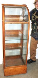 Antique Oak Display Cabinet W/bent Glass, 4 Doors In Back & 2 Glass Shelves, 20x17x59'H   (168)