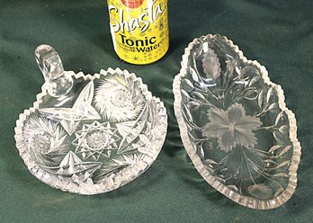 Antique 2 Pcs Clear Cut Glass - Signed Fry Nappie 6'D & 8x4.5 Oval Dish W/sm Chip  (16)