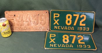 1928 Nevada License Plate (As Is) & 2 1933 Nevada License Plates (As New) (170)