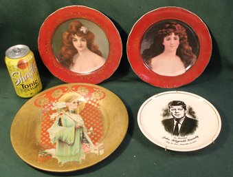 Antique 4 Portrait Plates- Gold Plate Is 10'd Metal, 7'd Kennedy & 2 8'd Women (171)