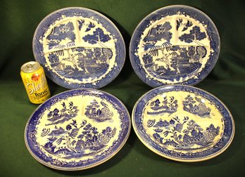 4 Blue Willow Divided Plates - 2 Japan & 2 Mariyama Japan (Damage On Bottom Of One)  (172)