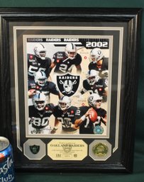 Framed 2002 Oakland Raiders W/gold Plated Coin, Color Photo Collage, 573/2002, 13x16'  (175)