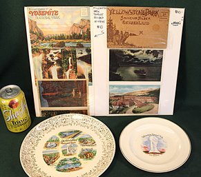 2 Yellowstone Souvenir Plates & Yosemite & Yellowstone Souvenir Postcards From 1910 & 1930s   (178)