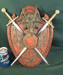 Dragon Head Wall Hanging Plaque W/2 Actual Daggers   (179)