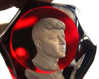 Baccarat Crystal  Paperweight, France, John F. Kennedy '63, Signed Albert David W/red Background    (185)
