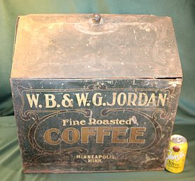 Jordan Coffee Tin, 19x13x19h, As Found:  Top Is Unhinged, Rusted Out Bottom   (18)