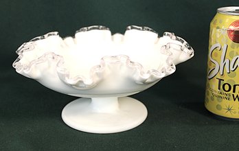Antique Fenton Cased Glass Silver Lace Ruffled Edge Compote, 8x4'H  (199)