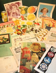 Paper Lot From 1960s - Fruit Prints, Shirley Temple, Magazines Pages On Antiques, Paper Dolls, More   (19)