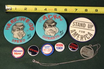 Vintage 8 Political Pin Back Buttons & Necklace  (201)