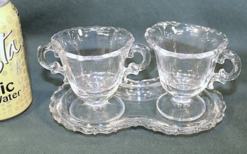 Antique Fostoria Clear Glass Cream & Sugar Set On Tray  (201)