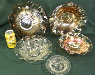 Antique Jeanette Glass 'Iris' Pattern Bowls - 2@ 12'D & 2@ 9.5'D, 6' Butter Bottom  (204)