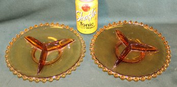 Antique 2 @ 9'D Amber Glass Divided Candlewick Plates  (205)