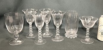 Antique 7 Pcs. Candlewick - 4 Wine Glasses 5.5'H, Sherbet, Tumbler & Goblet  (212)