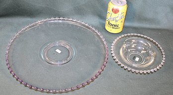 Antique 2 Pcs. Candlewick - 12'D Large Tray W/Blue Tint & 6'D Bowl  (214)