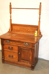 Antique Oak Commode W/Towel Bar, Great Hardware, Ca 1890, 36x20x56'H   (216)