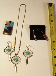 Native American Necklace/earrings Set, Earrings & Money Clip   (217)