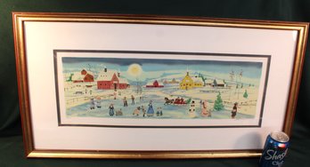 Framed & Double Matted Winter Scene Print By Schofield, 8/275, 33x17'  (218)