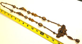 Beautiful, Ornate  Antique 17' Necklace W/Scarabs Signed NN(Neiger Bros, Czeckeslovakia)  (218)