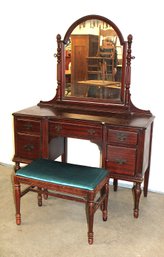 1930's Mahogany Vanity W/Mirror & Stool, 46x18x53'H   (219)