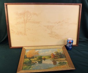 2 Framed Pieces - Drawing, 31x19' & Rod Palmer Print, 18x14' (219)