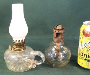2  Miniature Antique  Glass Oil Lamps, 5'&7'H  (21)